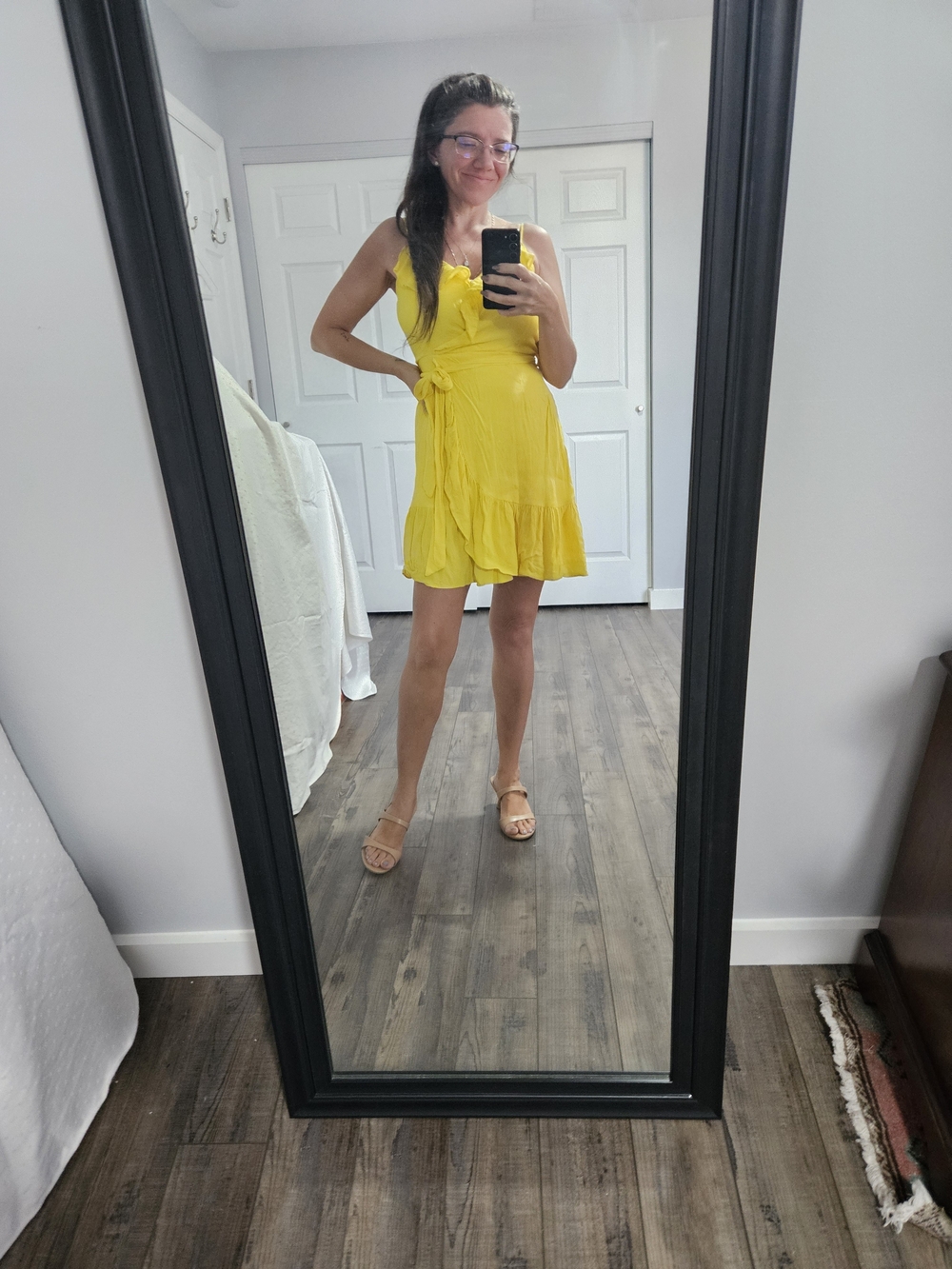 Mustard Seed Sunny Yellow Ruffle Wrap Mini Dress